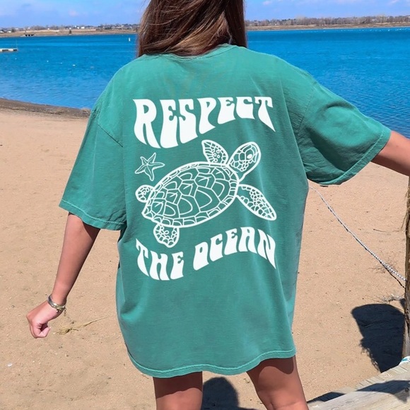 Comfort Colors Tops - Comfort Colors Seafoam “Respect The Ocean” Short Sleeve Tee